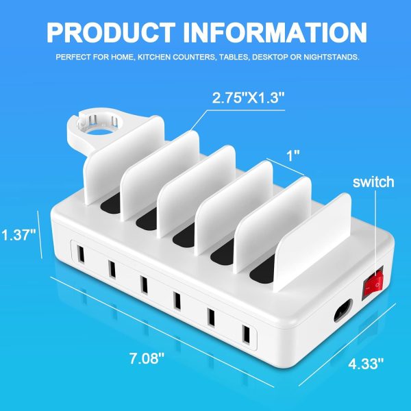 CREATIVE DESIGN Charging Station for Multiple Devices,50W 6 Ports Charging Dock with 6 Cables Compatible with Cellphone,Tablet, Kindle, Apple Watch and Other Electronic - Image 2