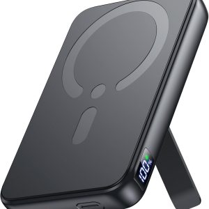 for Magsafe Portable Charger, 12000mAh Wireless Magnetic Power Bank with Stand and USB C In/Out Fast Charging, for Magsafe Battery Pack Compatible with iPhone 15/14/13/12 Pro/Pro Max/Plus Series-Black
