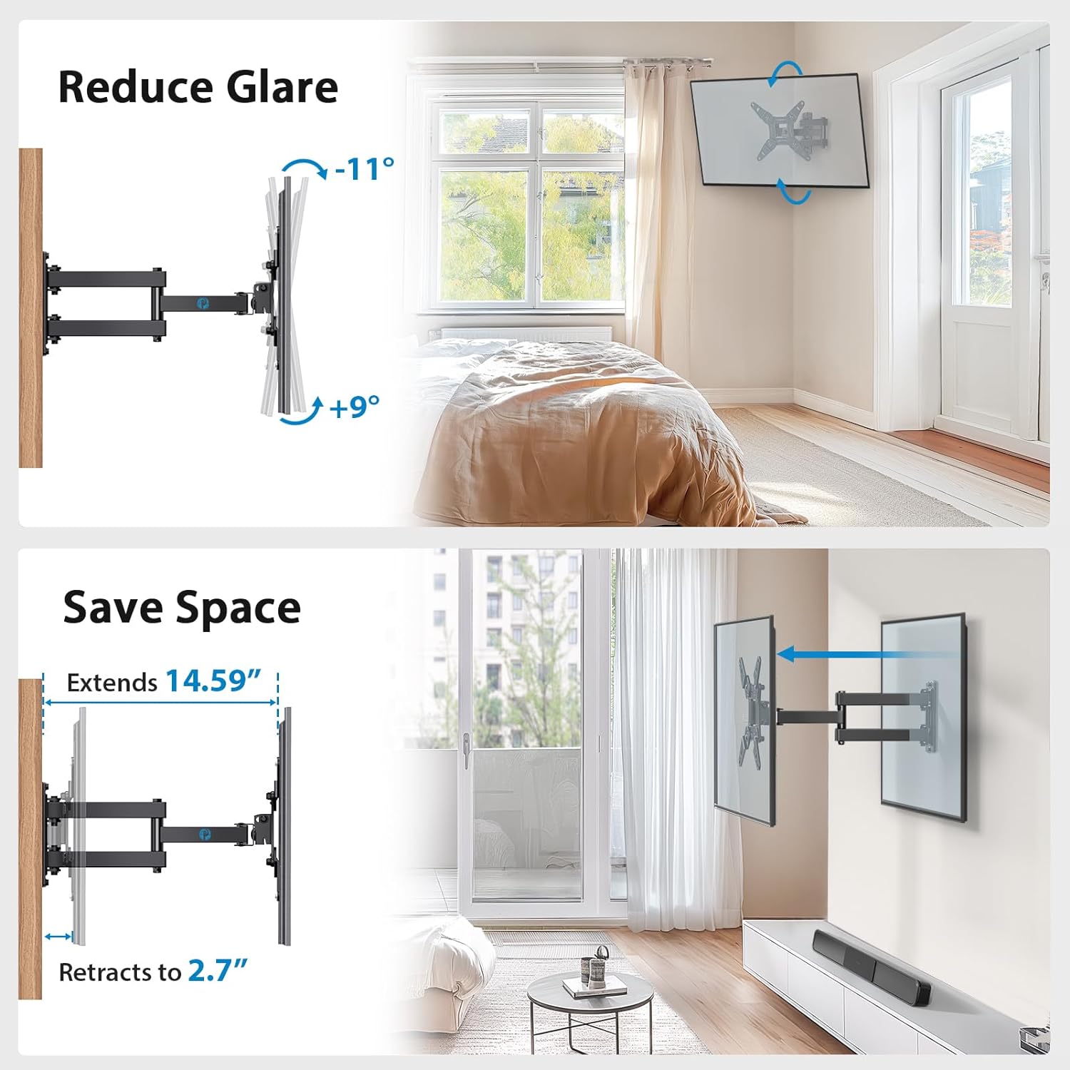 Full Motion TV Monitor Wall Mount Bracket Articulating Arms Swivel Tilt Extension Rotation for Most 13-42 Inch LED LCD Flat Curved Screen TVs & Monitors, Max VESA 200x200mm up to 44lbs by Pipishell - Image 3