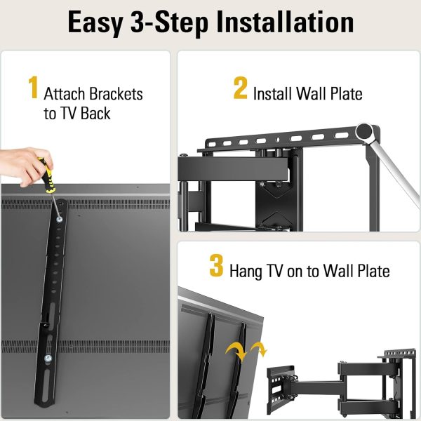 Mounting Dream TV Wall Mount for 32-65 Inch TV, TV Mount with Swivel and Tilt, Full Motion TV Bracket with Articulating Dual Arms, Fits 16inch Studs, Max VESA 400X400 mm, 99lbs, MD2380 - Image 8