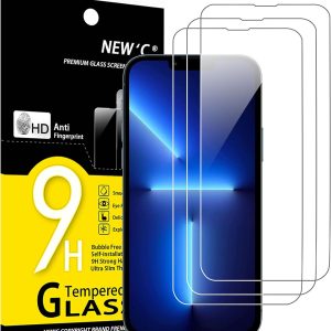 NEW'C 3 Pack Designed for iPhone 14, 13, 13 Pro (6.1") Screen Protector Tempered Glass, Case Friendly Anti Scratch Bubble Free Ultra Resistant