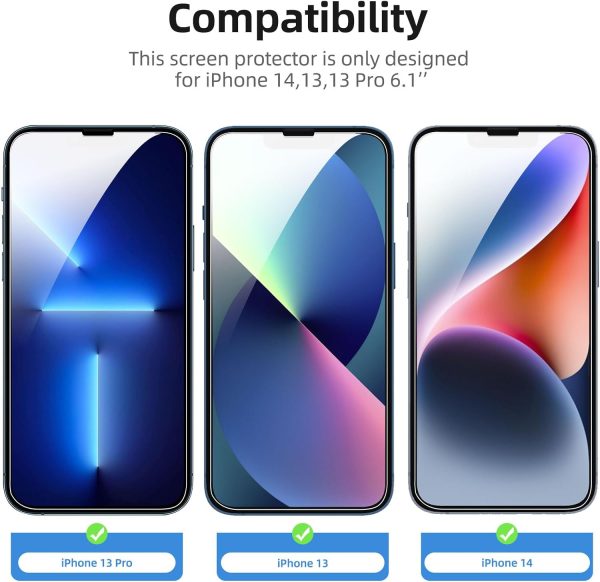 NEW'C 3 Pack Designed for iPhone 14, 13, 13 Pro (6.1") Screen Protector Tempered Glass, Case Friendly Anti Scratch Bubble Free Ultra Resistant - Image 4