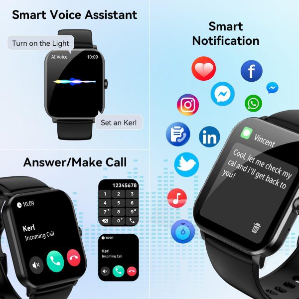Smart Watch, 1.85" Smartwatch for Men Women (Answer/Make Call), IP68 Waterproof Fitness Tracker, 120+ Sport Modes, Heart Rate, Sleep Monitor, Pedometer, Spo2, Activity Tracker for Android iOS (Black) - Image 2