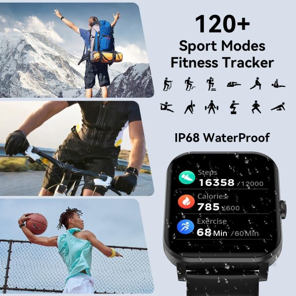 Smart Watch, 1.85" Smartwatch for Men Women (Answer/Make Call), IP68 Waterproof Fitness Tracker, 120+ Sport Modes, Heart Rate, Sleep Monitor, Pedometer, Spo2, Activity Tracker for Android iOS (Black) - Image 4