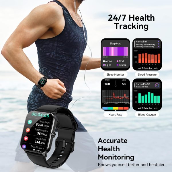 Smart Watch, 1.85" Smartwatch for Men Women (Answer/Make Call), IP68 Waterproof Fitness Tracker, 120+ Sport Modes, Heart Rate, Sleep Monitor, Pedometer, Spo2, Activity Tracker for Android iOS (Black) - Image 5