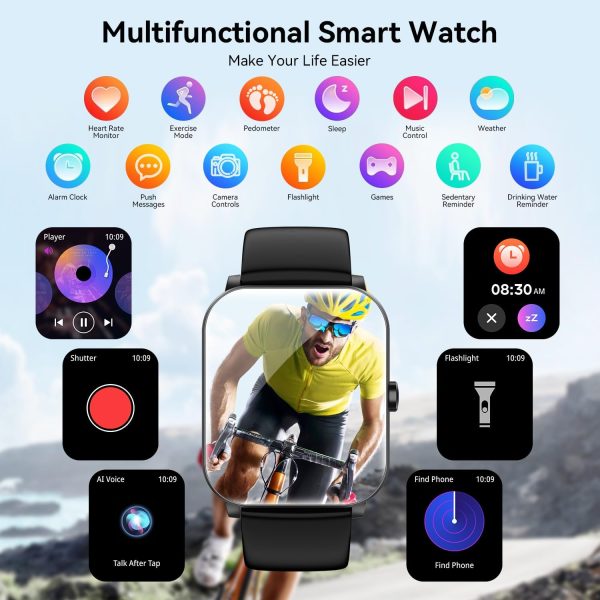 Smart Watch, 1.85" Smartwatch for Men Women (Answer/Make Call), IP68 Waterproof Fitness Tracker, 120+ Sport Modes, Heart Rate, Sleep Monitor, Pedometer, Spo2, Activity Tracker for Android iOS (Black) - Image 6