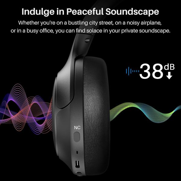 TOZO HT2 Hybrid Active Noise Cancelling Headphones, Wireless Over Ear Bluetooth Headphones, 60H Playtime, Hi-Res Audio Custom EQ via App Deep Bass Comfort Fit Ear Cups, for Home Office Travel - Image 3