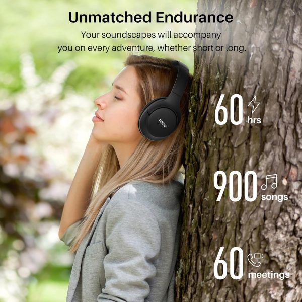 TOZO HT2 Hybrid Active Noise Cancelling Headphones, Wireless Over Ear Bluetooth Headphones, 60H Playtime, Hi-Res Audio Custom EQ via App Deep Bass Comfort Fit Ear Cups, for Home Office Travel - Image 5